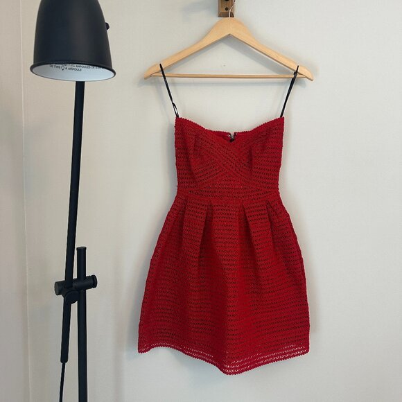 Forever 21 Red Textured Knit Strapless Mini Dress Fit and Flare Size S Cocktail - Picture 1 of 7